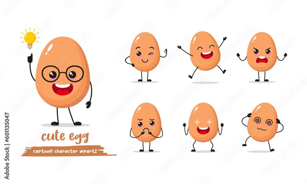 egg cartoon with many expressions. different egg activity vector illustration flat design.