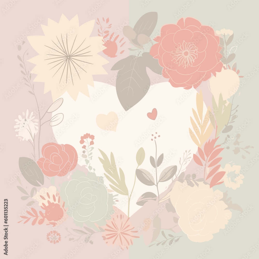 vector illustration Card for mother's day, pastel colors, floral background. There is space to write greetings.