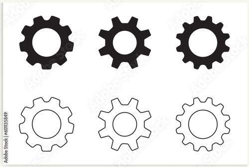 Black settings icon. Cogwheel symbol. Gear wheel vector linear icon for use for any purpose.