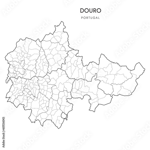 Vector Map of Douro Subregion (Comunidade Intermunicipal) with administrative borders of Districts, Municipalities (Concelhos) and Civil Parishes (Freguesias) as of 2023 - Portugal