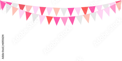 The sweet pink color of garland, bunting flags. Banner background. Baby girl, Valentine, party, wedding, greeting, party, marry me, birthday, Valentine's day concepts.