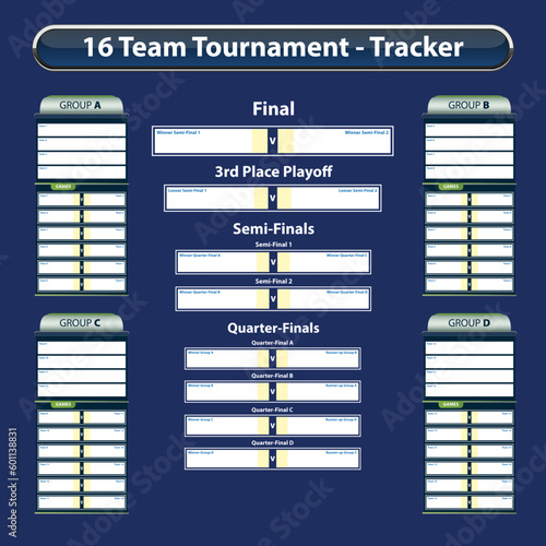 16 Team Sports Tournament Tracker