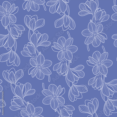 seamless monochrome pattern with a branch of magnolia flowers © Irina