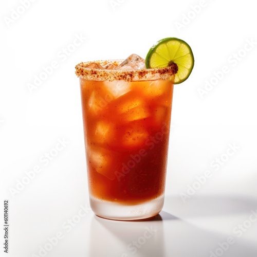 Michelada cocktail Isolated on White. Generative AI photo