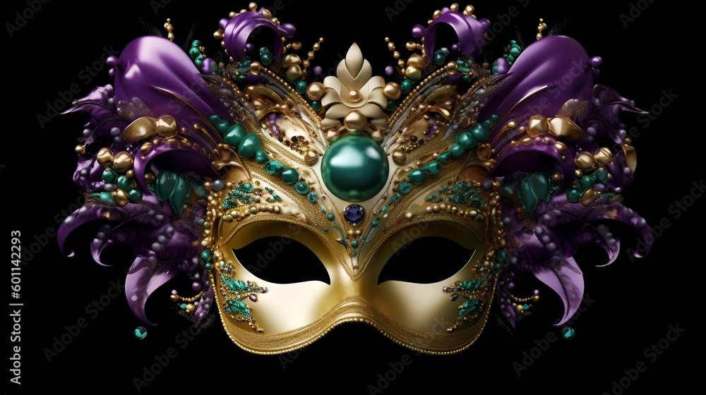 Venetian Masquerade Carnival Mask | Gold, Green and Purple | Disguise | Beautiful illustration 