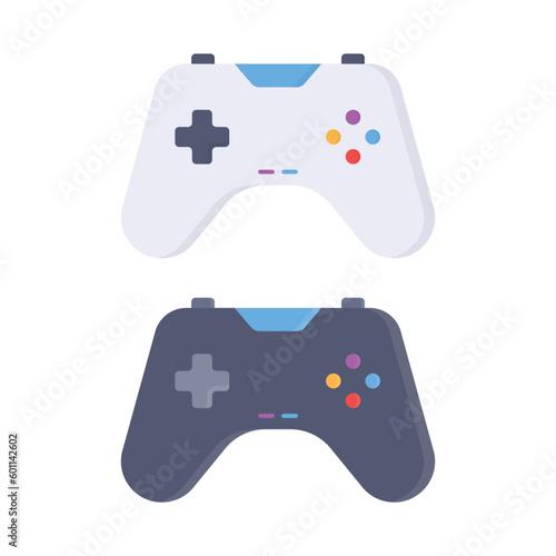 Flat gamepads for console in black and white colors. Gaming joystick device concept design.