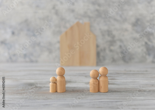 Divorce and custody concept. Divorce man have custody of children and his parents help him on white background. 