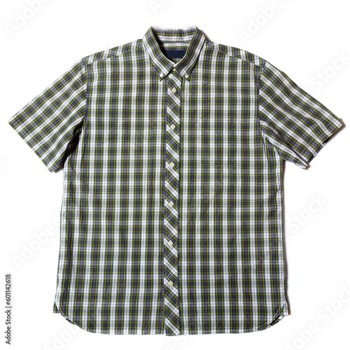 Button down short sleeve men's shirt on white background
