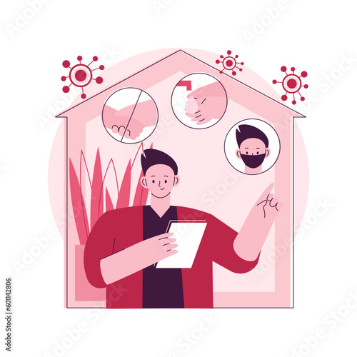 Work from home during sick leave abstract concept vector illustration. Virus outbreak prevention measures, social distance, governmental support, self protection, wear mask abstract metaphor.