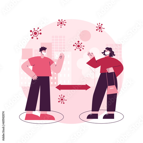 Social distancing abstract concept vector illustration. World coronavirus outbreak impact, self isolation, forced quarantine, communication ban, stay at home, do your part abstract metaphor.