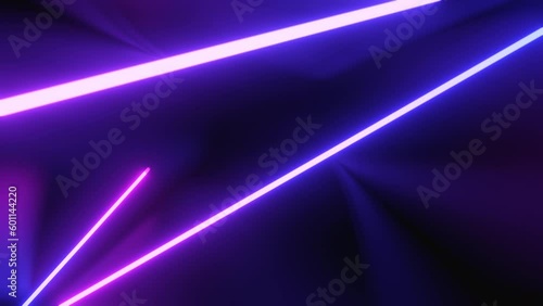Abstract seamless looped animation of neon light line running loop triangle, lasers and lines bouncing around and moving forward within a dark tunnel.  4K footage video loop. Empty space. 3d animation