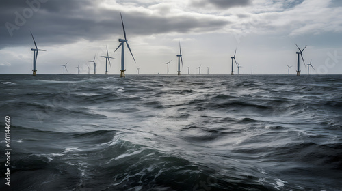 Sustainable Energy: Wind Turbines park in a offshore wind park Environment, generative AI
