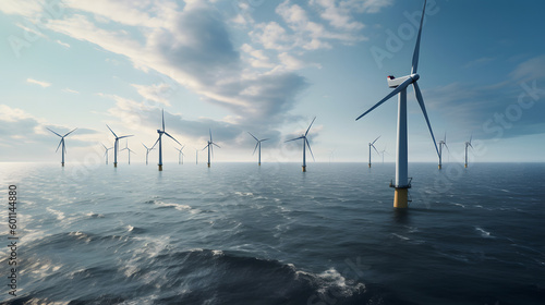 Sustainable Energy: Wind Turbines park in a offshore wind park Environment, generative AI