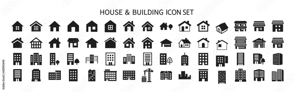 House and building icon set - obrazy, fototapety, plakaty 