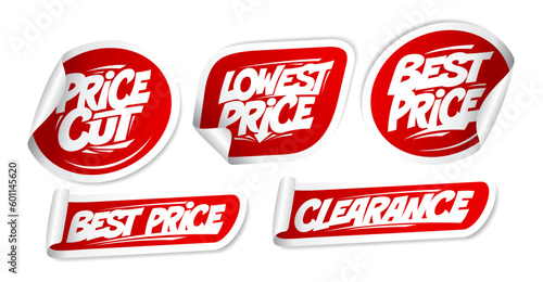 Price cut, lowest price, best price, clearance - stickers set
