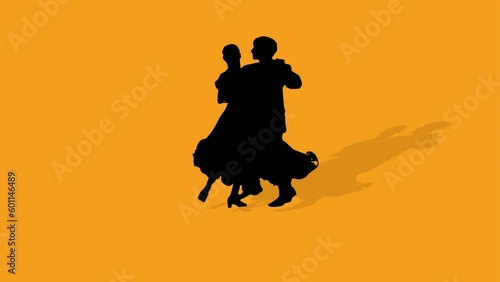 Silhouette of couple dancing animated 2d background, love