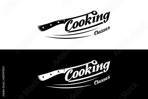 Cooking class logo design with chef knife concept, chef knife logo template