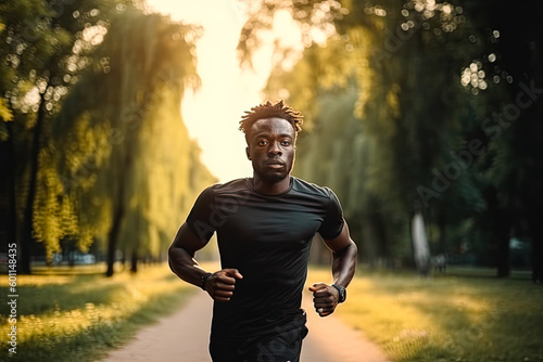 African american man running in the sunset or dusk  Generative AI