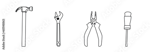 fork knife and spoon. helmet, drill, angle grinder and other construction tools on a white background isolated isolated icons building tools repair, construction buildings, drill, hammer, screwdriver,