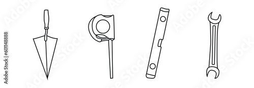 set of surgical instruments. helmet, drill, angle grinder and other construction tools on a white background isolated isolated icons building tools repair, construction buildings, drill, hammer, screw