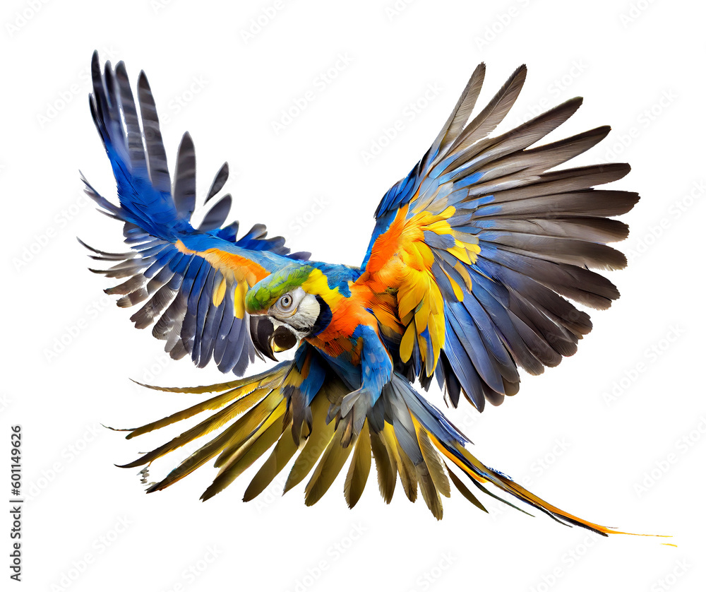 blue and yellow macaw ara ararauna on a transparent background. AI generator