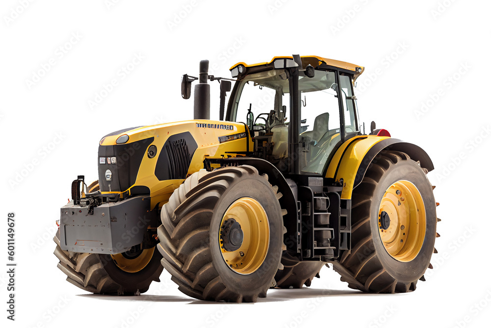Agricultural towing tractor for farming on a transparent background (PNG). AI generator