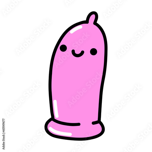 Condom Cartoon character. Safe sex, contraception. Cute emoji preservative. Vector flat illustration on a white background.