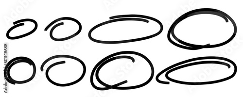 Marker oval. Sketch highlight ovals line. Doodle Marker hand drawn highlight scrawl circles . Marker sketch. Highlighting text and important objects. Round scribble frames. Stock vector illustration.