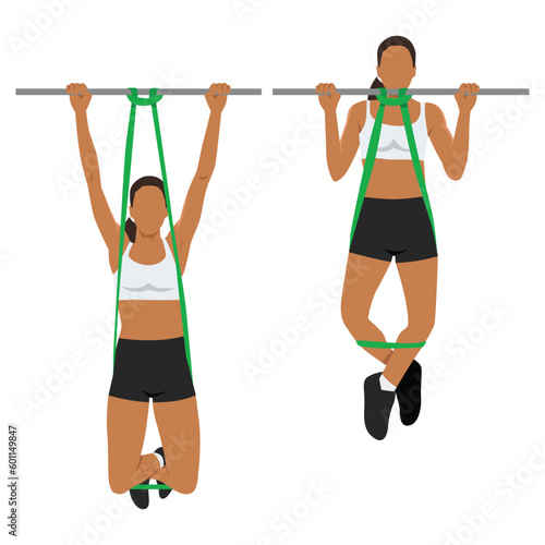 Woman doing pull ups using resistance band, resistance band assisted pull ups