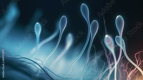 Fototapeta macro microscope photo sperm blue