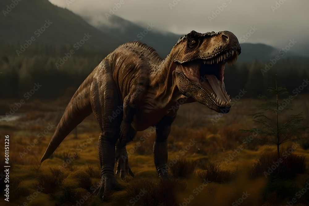 Fototapeta premium image of nature and walking dinosaurs. Generative AI