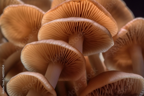 Background with mushrooms, close-up. AI generated image.