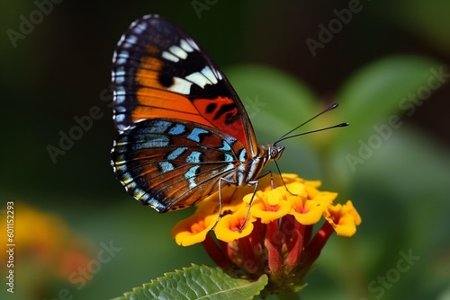 Colorful Butterfly Perched on Vibrant Flower with Green Foliage Background