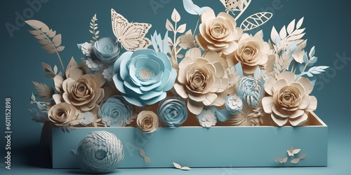 Paper art flowers in a gift box, Rosh Hashanah