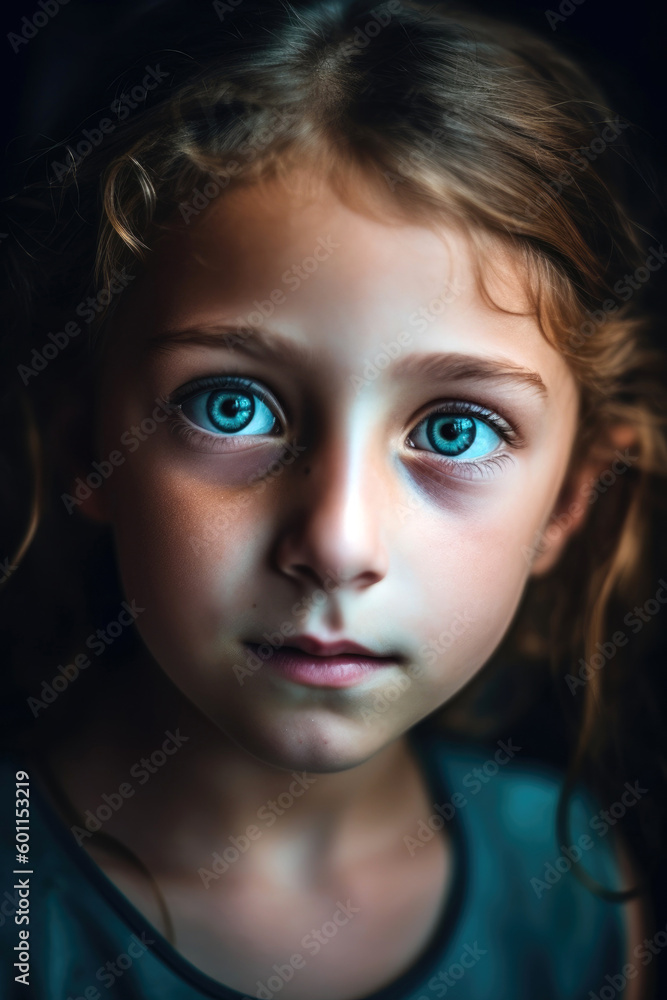 Young girl in a refugee camp. Generative AI Young girl in a refugee camp. Generative AI