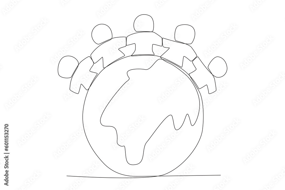 Earth and human population. World population one-line drawing Earth and human population. World population one-line drawing