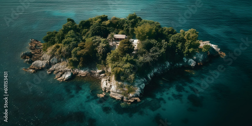 Photo of the island on the assesses from the drone. Generative AI