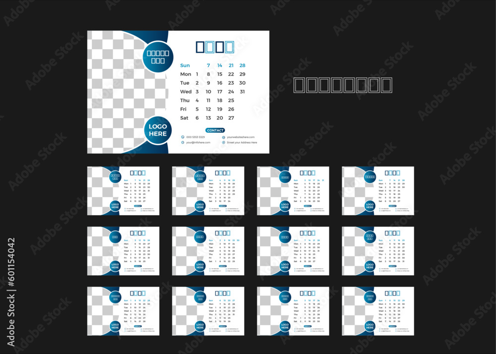 2024 Calendar Planner Template Vector layout grid of a wall or desk