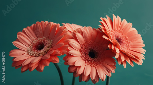 Daisy flower against mirror and orange background. Generative ai