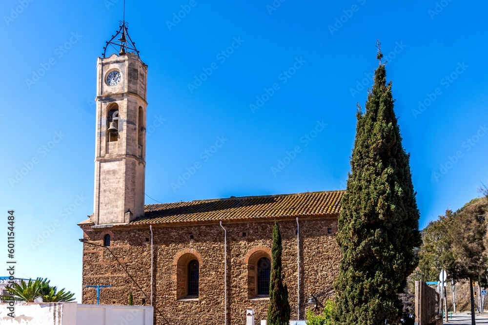 General view of the parish church of San Joan in Mongat, Barcelona, Spain.