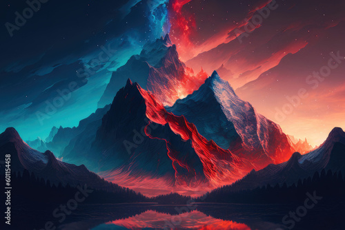 Mountains with beautiful red and blue sky  nature  mountains  made with Generative AI