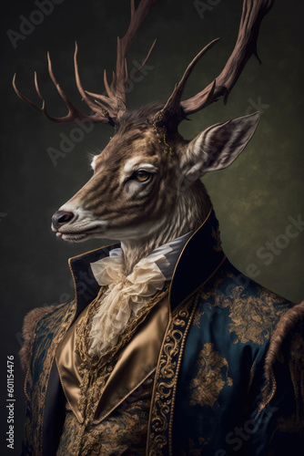 Portrait of a deer in renaissance clothing ,made with Generative AI