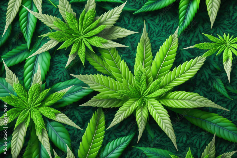 close-up shot of many marijuana leaves overlapping each other, creating a vibrant and lush green background ,made with Generative AI close-up shot of many marijuana leaves overlapping each other, creating a vibrant and lush green background ,made with Generative AI