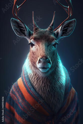 Deer in a man's jacket ,made with Generative AI