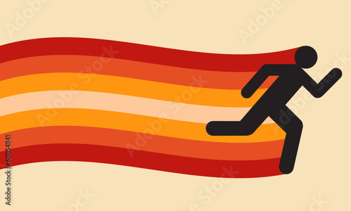 Sprinting man vector silhouette. Sprint, fast run. Runner starts running. Start. Vintage Striped Backgrounds, Posters, Banner Samples, Retro Colors from the 1970s 1980s, 70s, 80s, 90s. retro vintage 
