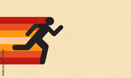 Sprinting man vector silhouette. Sprint, fast run. Runner starts running. Start. Vintage Striped Backgrounds, Posters, Banner Samples, Retro Colors from the 1970s 1980s, 70s, 80s, 90s. retro vintage 