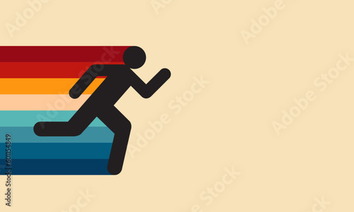 Sprinting man vector silhouette. Sprint, fast run. Runner starts running. Start. Vintage Striped Backgrounds, Posters, Banner Samples, Retro Colors from the 1970s 1980s, 70s, 80s, 90s. retro vintage 