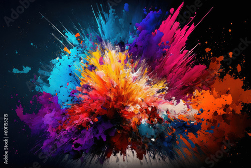 Abstract multicolor paint explosion on black background. Paint clouds on black background illustration. Colorful smoke texture  made with Generative AI