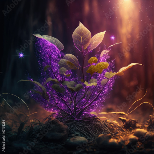 Alien purple plant in the forest ,made with Generative AI © DNY3D
