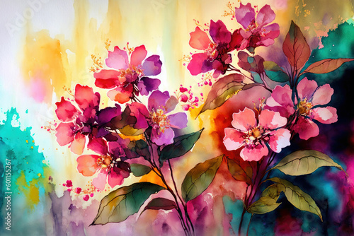Flower meadow in spring, watercolor flowers ,made with Generative AI © DNY3D